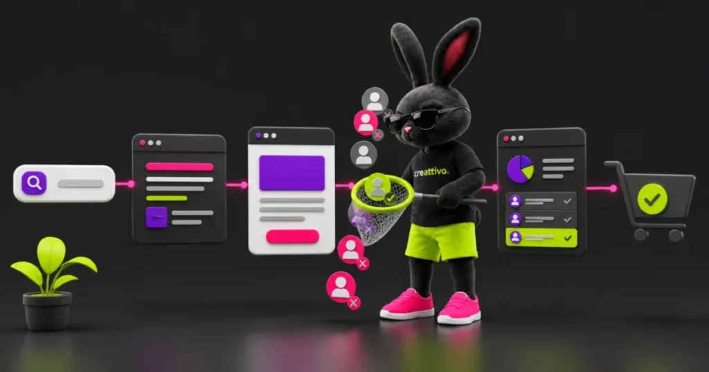Il coniglio Creattivo illustra landing page ad alta conversione: struttura, copy e test